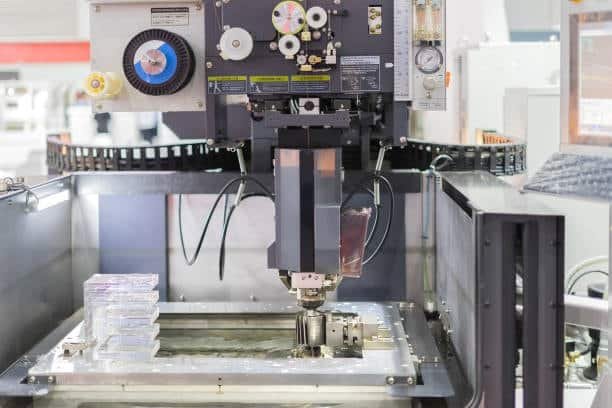 High-precision EDM wire cutting machine in operation
