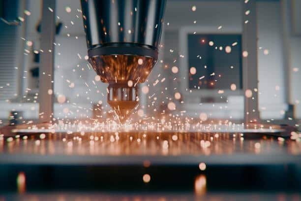 CNC machine performing high-efficiency dynamic milling with sparks flying during metal cutting