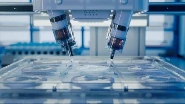 Automated 3D printer system creating precision parts in industrial setting