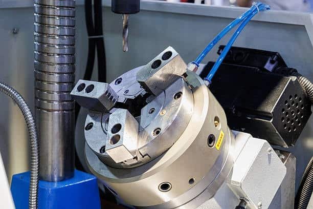CNC rotary chuck and tool setup used in precision milling