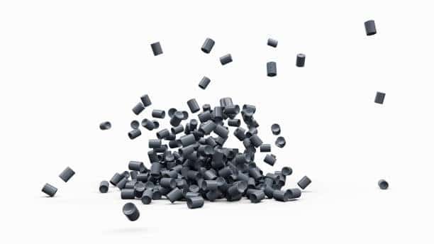Black thermoplastic elastomer resin pellets used in injection molding applications