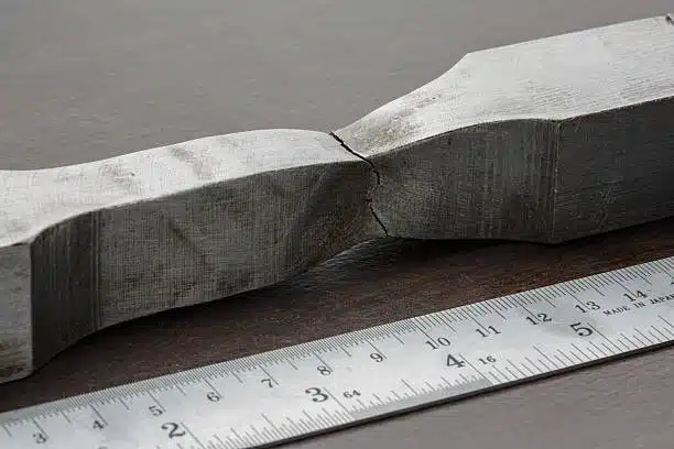 Broken metal specimen with visible fracture for measurement