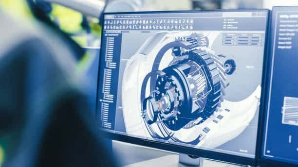 CAD software interface with detailed mechanical component design