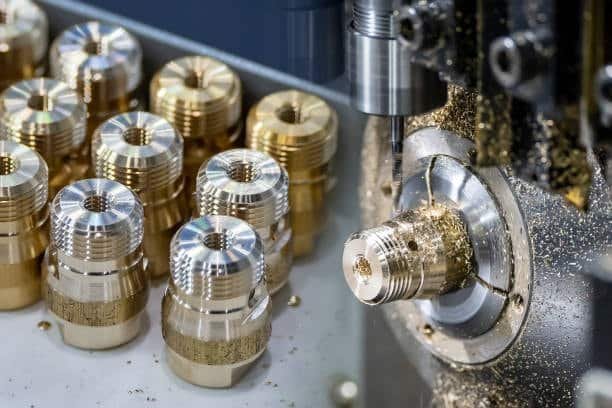 CNC lathe machining multiple brass components following optimal design for manufacturability