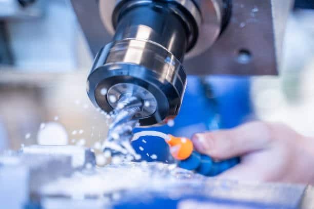 Coolant being applied to a milling tool during high-speed metal machining