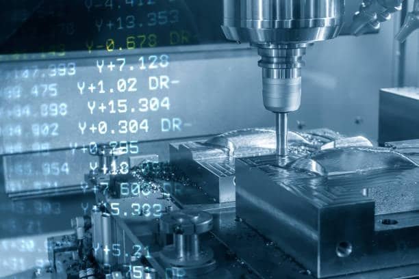 CNC milling with digital coordinate overlays in background