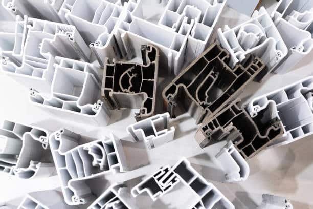 Various extruded plastic profiles made from melted and molded materials