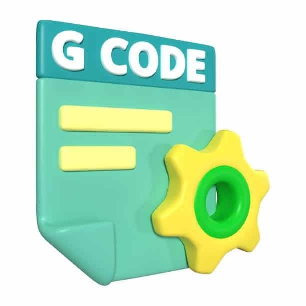 Stylized G-code document with gear symbol showing CNC settings