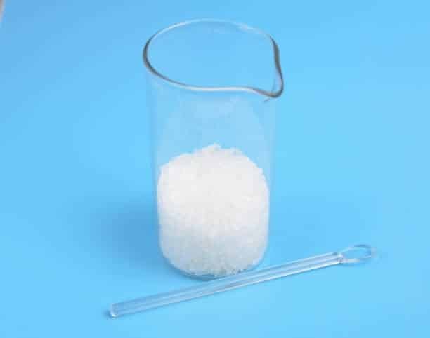 Sample of high-density polyethylene flakes prepared for lab melting test