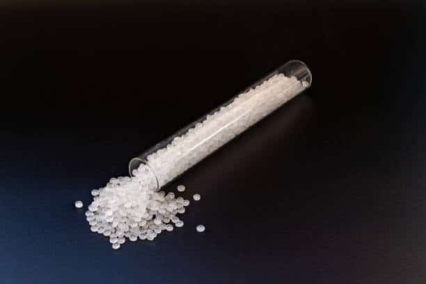 High-density polyethylene pellets used in lab testing for thermal properties