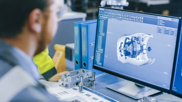 Mechanical part design displayed on CAE platform for simulation