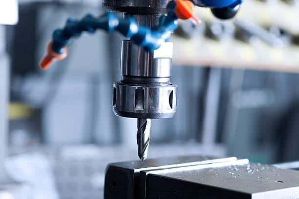 Close-up view of milling tool holder on CNC spindle