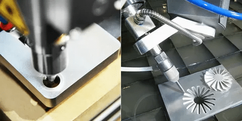 Visual difference between vertical 3-axis toolpath and flexible 5-axis cutting orientation.