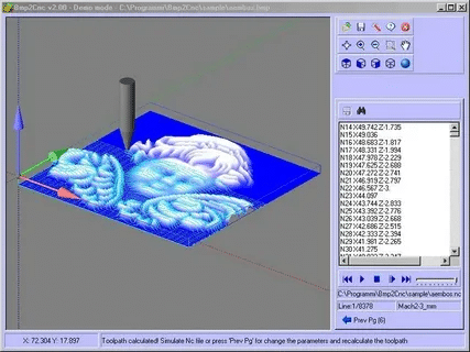 CNC software translating a grayscale image into toolpaths for engraving