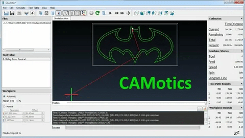 CAMotics software used for visualizing CNC toolpaths and motion simulation