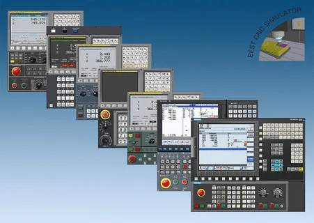Fanuc and Siemens CNC software interfaces used for control simulation training