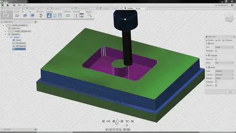 Autodesk Fusion 360 simulating CNC milling with CAM toolpath visualization