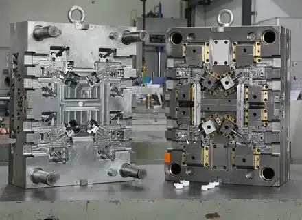Opened high-precision custom injection mold for manufacturing complex plastic parts
