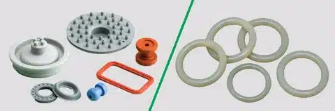 Precision-molded LSR parts including gaskets, valve components, and sealing rings