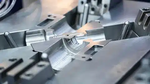 Close-up view of machined mold cavity for side action injection molding application