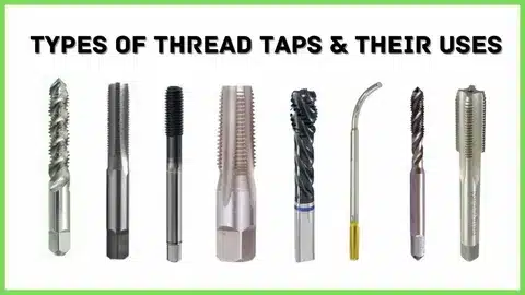 Various types of thread taps including spiral point, spiral flute, hand tap, and forming tap