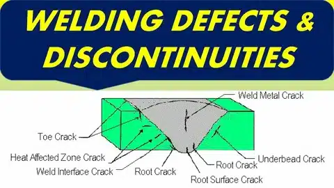 Diagram labeling cracks and discontinuities like toe crack, root crack, and weld metal crack