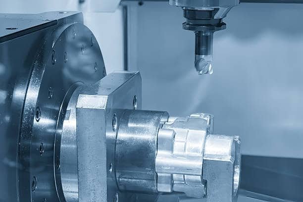 5-axis CNC milling machine using rotary axis to machine complex contours with high accuracy