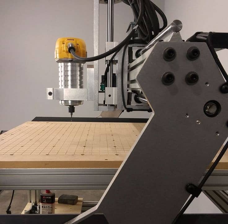 CNC router equipped with grid-style spoilboard for vacuum workholding