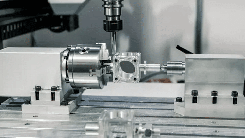 CNC lathe setup with milling operation on aluminum cylindrical housing