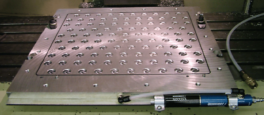 Aluminum vacuum table for CNC with machined grid holes