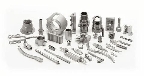 Various metal parts produced by precision injection molding processes