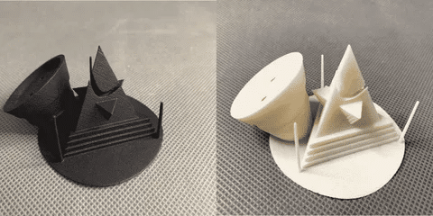 3D printed geometric parts made by SLS and MJF showing surface texture differences