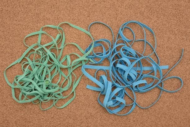 Stretchy rubber-like bands representing nylon’s flexibility