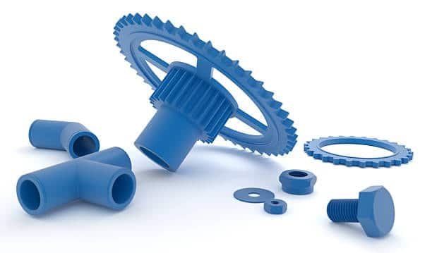 Blue mechanical plastic parts produced by 3D printer
