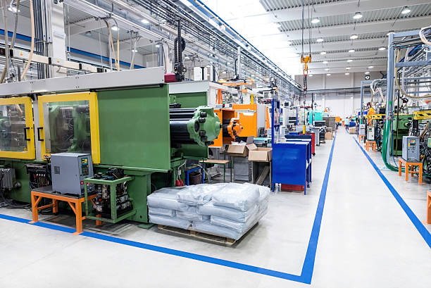 Modern plastic molding facility with blow molding and injection molding production lines