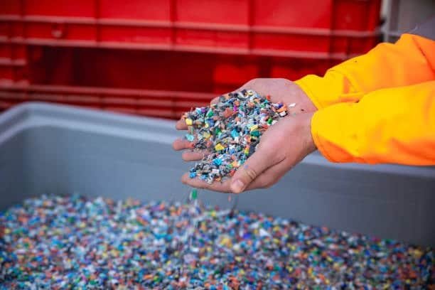 Colorful plastic pellets used in injection molding