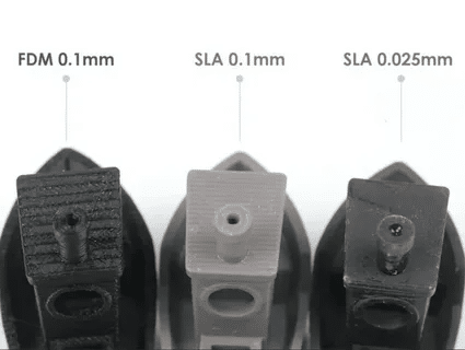Comparison of print resolution between FDM and SLA technologies at different layer heights