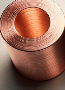 Copper metal roll highlighting its warm reddish color for decorative and conductive uses