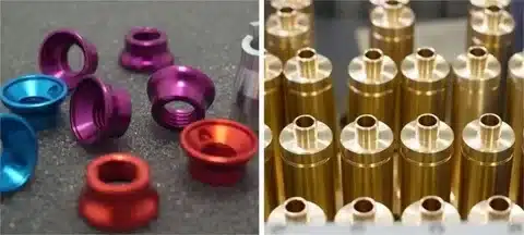 Comparison image showing anodised aluminum parts versus hard anodised aluminum components.