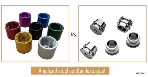 Side-by-side comparison of anodized steel vs stainless steel parts.