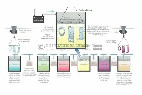 Diagram showing aluminum anodizing process used in Type 2 and Type 3 anodize.