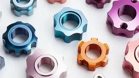 Color anodised aluminum nuts showing anodising surface finish.