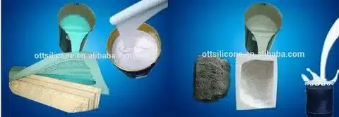 Liquid silicone rubber being prepared and poured for molding flexible components.