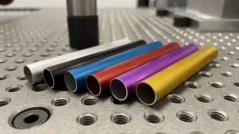 Comparison of aluminum tubes finished with Type 2 anodizing in varied colors.