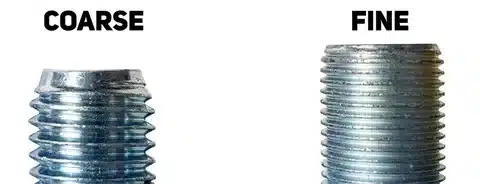 Photo showing coarse thread bolt compared to fine thread bolt