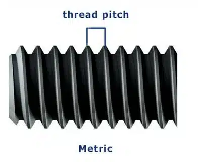 Close up diagram of metric thread pitch showing distance between threads