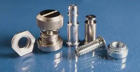 Specialty fasteners including knurled screws, captive fasteners, and unique nuts