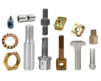 Different types of fasteners including bolts, nuts, studs, and inserts