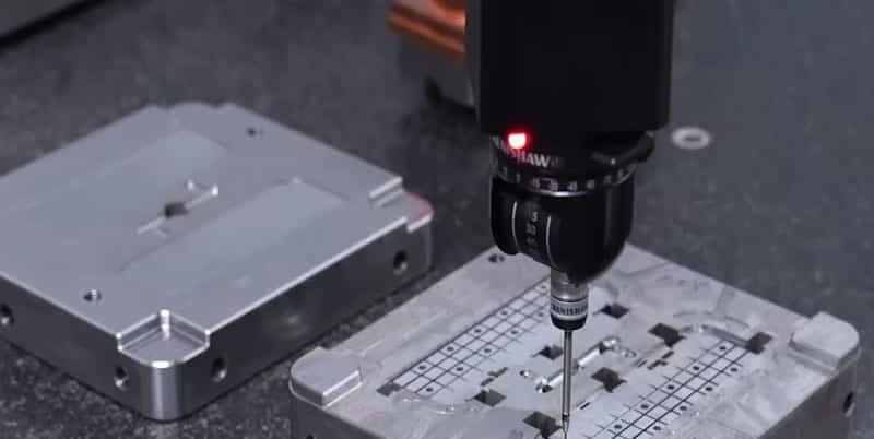 CMM inspection of injection mold cavity using Renishaw probe for dimensional accuracy verification