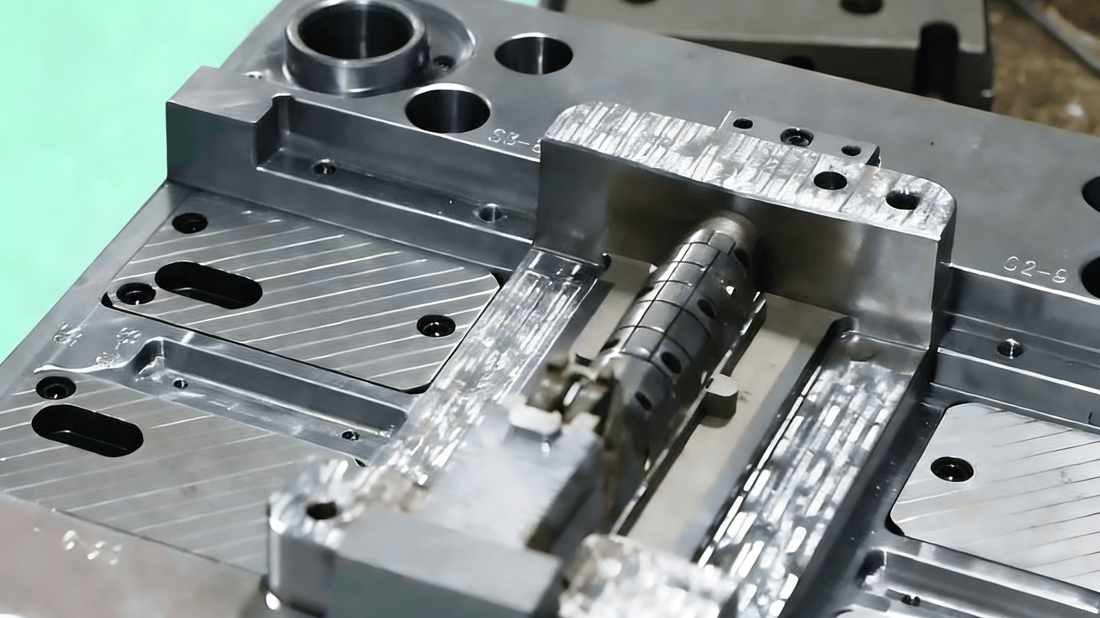 Side-by-side comparison of a lightweight aluminum rapid tooling mold and a heavy-duty hardened steel production injection mold